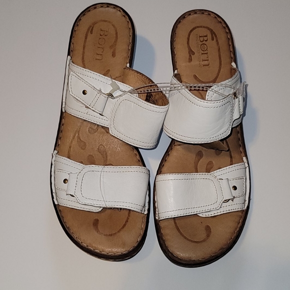 Born Shoes - NEW Born Slip On Adjustable Wedge Sandal White 10